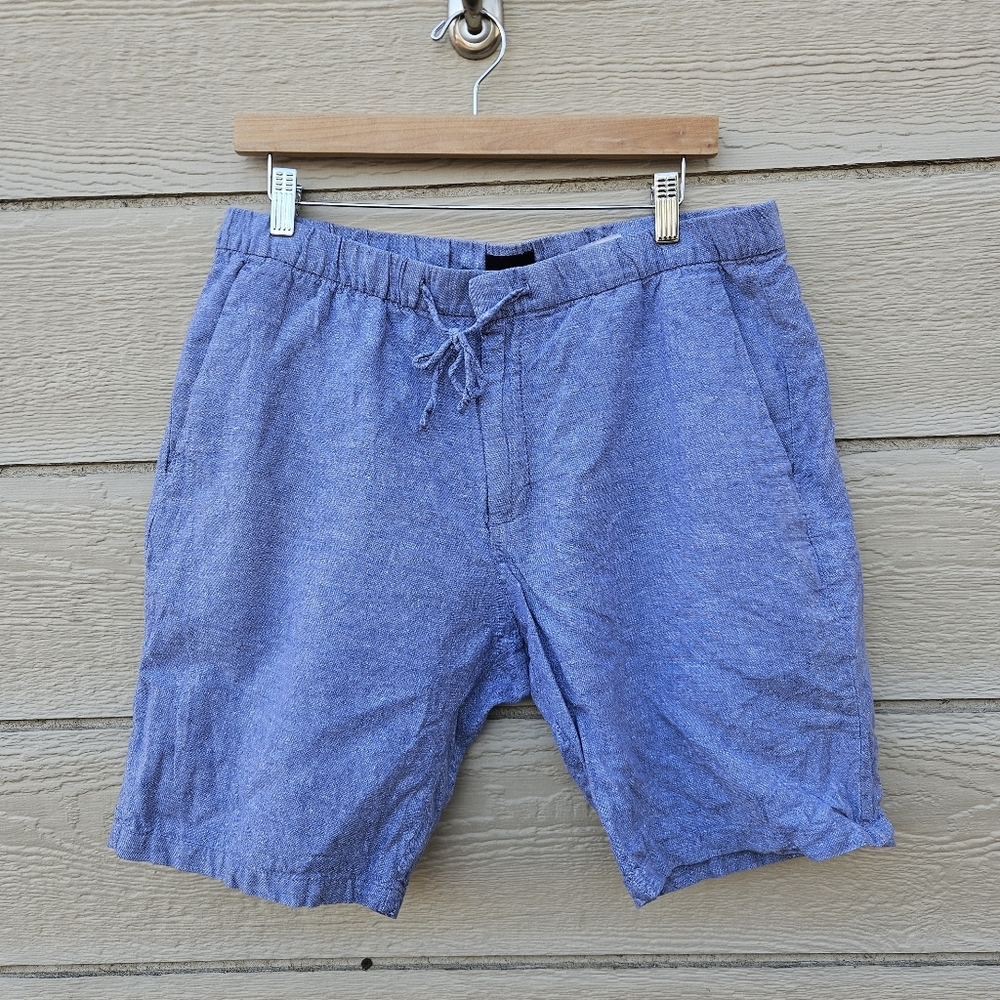H&M blue linen cotton blend pull on shorts 9 inch inseam size 36